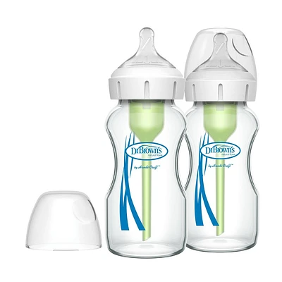 Dr. Browns  Anti-Colic Options+ Wide-Neck Glass Baby Bottle with Level 1 Slow Flow Nipple - 2pk - 0m+