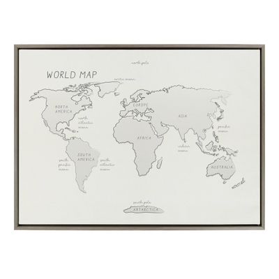 28 x 38 Sylvie World Map Sketch Framed Canvas