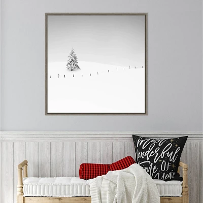 Amanti Art 30x30 Lone Tree in Snow by Alexej Schulz Framed Canvas Wall Art Print