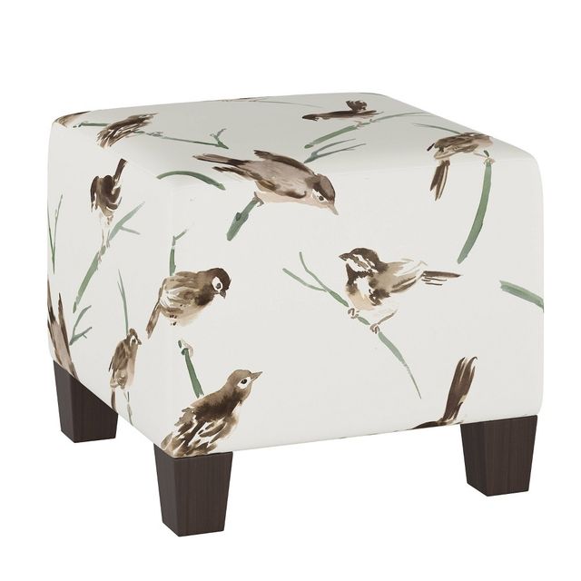 Skyline Furniture Annie Square Ottoman: Audobon Cream Green, Cushioned Footstool, Animal Pattern