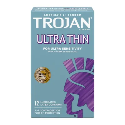 Trojan Ultra Thin for Ultra Sensitivity Premium Fragrance free Lubricated Latex Condoms - 12ct