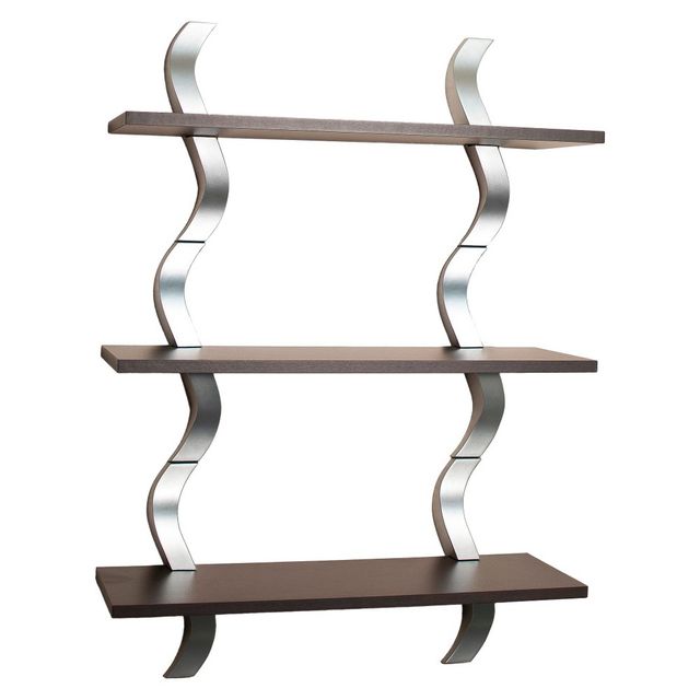 Danya B. 40 x 27.5 Three Tier Waves Shelf Brown/Silver: Laminated MDF, Modular Design, Includes Mounting Hardware