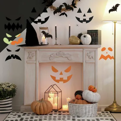 Halloween Pumpkin Faces Glow in the Dark Peel and Stick Wall Decal - RoomMates: Vinyl Modern Decor, 29pc