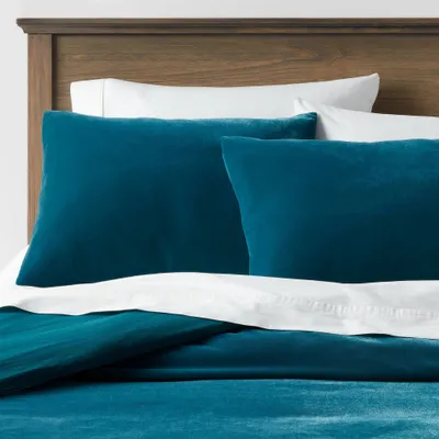 King Lustrous Velvet Duvet Cover & Sham Set Dark Teal Blue - Threshold: Polyester, OEKO-TEX Certified, No Fill