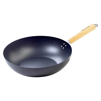 IMUSA 11 Carbon Steel Wok with Wooden Handle Black