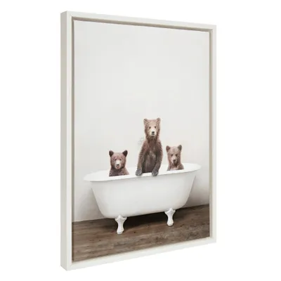 18 x 24 Sylvie Three Little Bears in Tub Framed Canvas by Amy Peterson  - Kate & Laurel All Things Decor: Vertical Digital Art