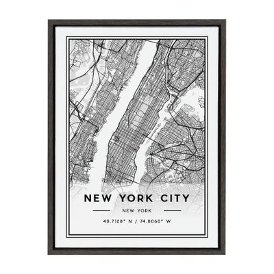 18 x 24 Sylvie New York City Modern Map by Jake Goossen Framed Wall Canvas Gray - Kate & Laurel All Things Decor