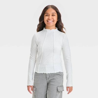 Girls Long Sleeve Textured Mock Turtleneck T-Shirt