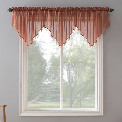 24x51 Erica Crushed Voile Ascot Beaded Sheer Rod Pocket Window Valance Cedar Orange - No. 918