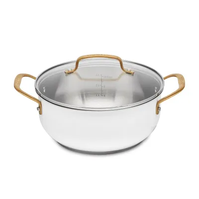 Cuisinart Classic 4.5qt Stainless Steel Dutch Oven with Cover and Brushed Gold Handles Matte White: Dishwasher & Oven Safe Pot