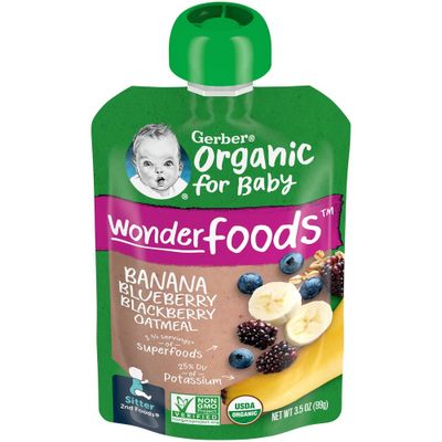 Gerber Sitter 2nd Foods Organic Banana Blueberry & Blackberry Oatmeal Baby Food Pouch - 3.5oz