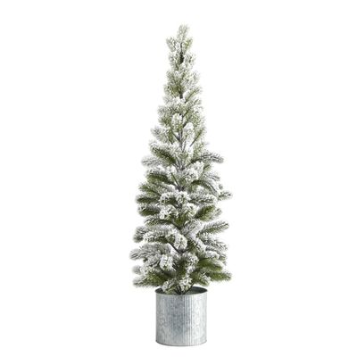 3ft Nearly Natural Unlit Flocked Pine Tree Artificial Christmas Tree in Tin Planter