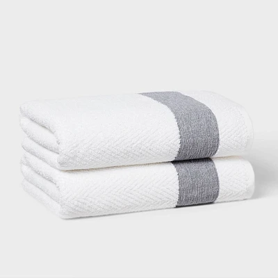 2pc Traditional Crinkle Border Bath Towel White - Threshold