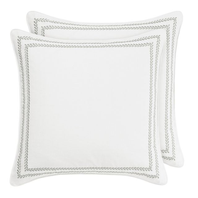 Laura Ashley Euro Stitched Vine Leaf Sham Set White: Cotton, Zipper Closure, OEKO-TEX Certified