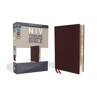 NIV, Thinline Reference Bible, Bonded Leather, Burgundy, Red Letter Edition, Comfort Print - by Zondervan (Leather Bound)