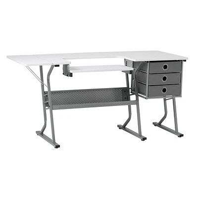 Sew Ready Eclipse Ultra Sewing Station Gray/White: Craft Table, Fabric Storage, Adjustable Platform