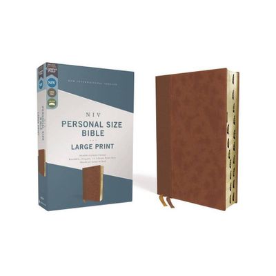 Niv, Personal Size Bible, Large Print, Leathersoft, Brown, Red Letter, Thumb Indexed, Comfort Print - by Zondervan (Leather Bound)