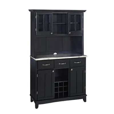 72.25 Sideboard Buffet Servers with Stainless Top and Hutch Black - Home Styles