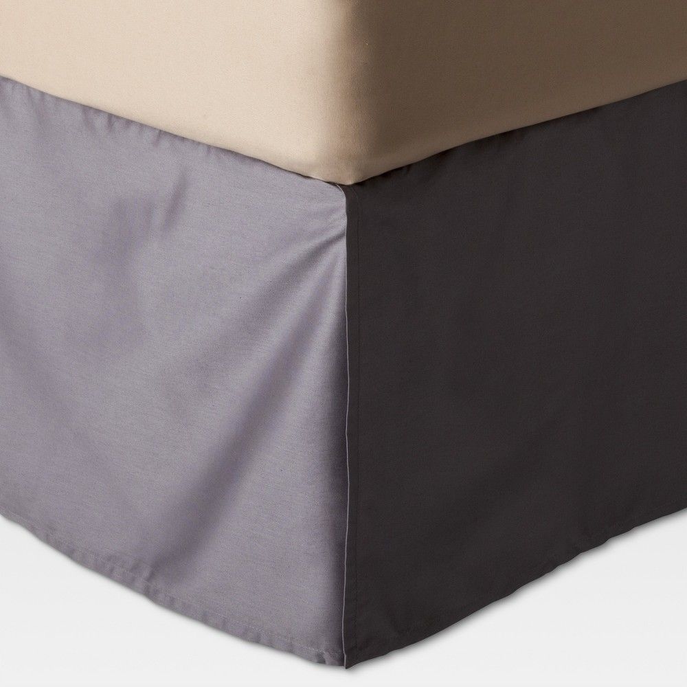 Gray Wrinkle-Resistant Cotton Bed Skirt (Full) - Threshold: Pleated Sateen, 215 Thread Count, 15 Drop