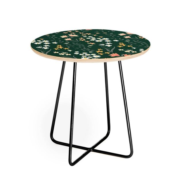 Round Emanuela Carratoni Meadow Flowers Side Table: Steel Legs, Wood Composite Top - Deny Designs