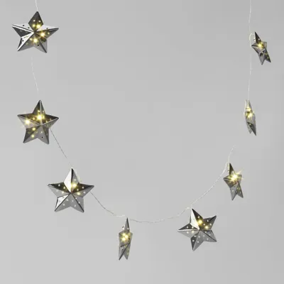 10ct LED Battery Operated Silver Star Christmas Novelty String Lights Warm White - Wondershop