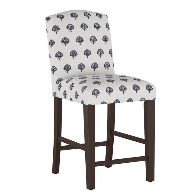 Skyline Furniture Alex Camel Back Counter Height Barstool:  Botanical Upholstery, Wood Legs