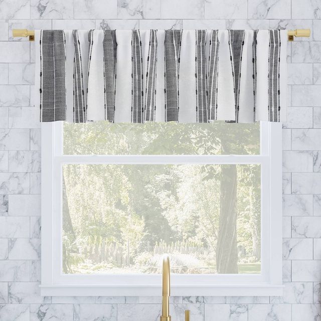 52x14 Archaeo Slub Textured Striped Cotton Cafe Curtain Valance