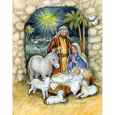 LANG 18ct Nativity Scene Boxed Holiday Greeting Card Pack: Susan Winget Art, Keepsake Box