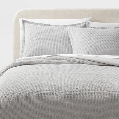 King Washed Waffle Weave Duvet Cover and Sham Set Light Gray - Threshold