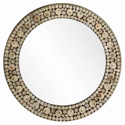 Log Mosaic Natural Wooden Round Wall Mirror Brown - StyleCraft