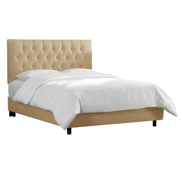 Skyline Furniture Queen Edwardian Tufted Upholstered Bed Tan Linen