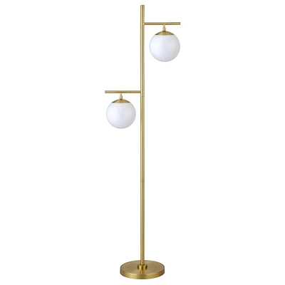 Hampton & Thyme 2-Light Floor Lamp with Glass Shades : Art Deco Design, Metallic Base