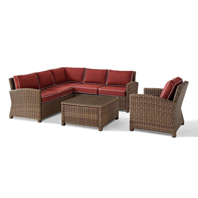 Bradenton 5pc Outdoor Wicker Sectional Set with Arm Chair & Coffee Table -  - Crosley: Weather-Resistant Patio Ensemble