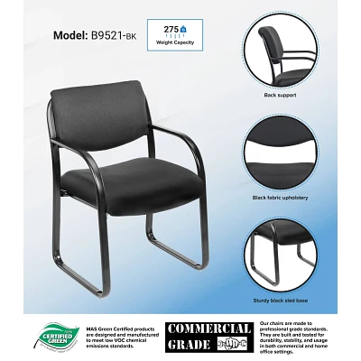 Fabric Sled Base Guest Chair with Arms, Sturdy Metal Frame - Boss Office Products