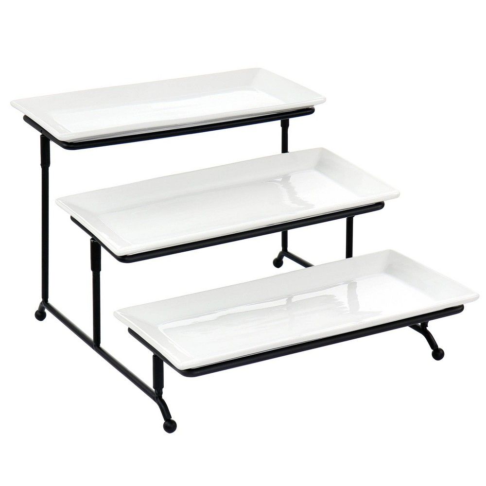 3-Tier Rectangular Plate Porcelain Serving Stand Set - Elama