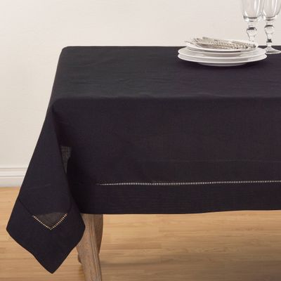 84x84 Square Tablecloth with Hemstitch Border Design Black - Saro Lifestyle: Machine Washable, Polyester