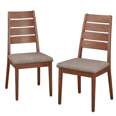 Set of 2 Malton Dining Chair Walnut - Lifestorey: Beech Wood, Mid-Century Design, Gray Upholstery