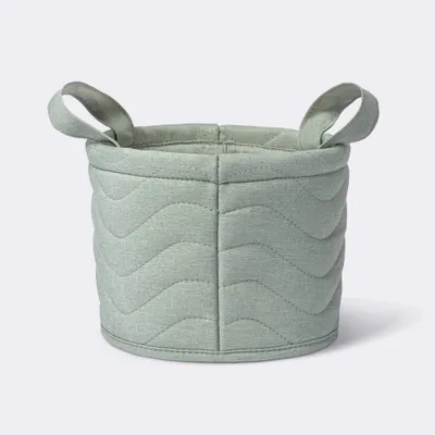 Quilted Fabric Small Round Storage Basket - Green - Cloud Island