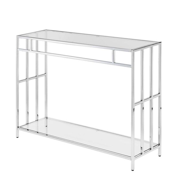 Mission Glass Console Table Chrome - Breighton Home: Modern Entryway Furniture, Clear Tempered Shelf