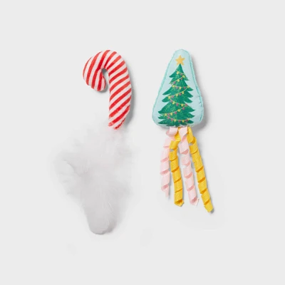 Candy Cane and Christmas Tree Cat Plush Toy - 2ct - Wondershop