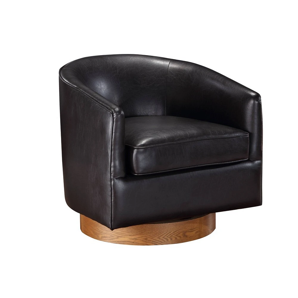 Comfort Pointe Irving Faux Leather Wood Base Barrel Swivel Accent Chair : Upholstered