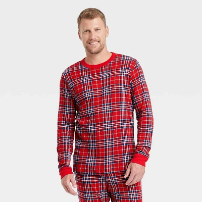 Men Plaid Cotton Ribbed Holiday Matching Family Pajama Shirt