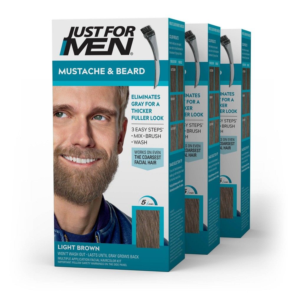 Just For Men Mustache & Beard Coloring for Gray Hair with Brush Included -  Light Brown M25 - 3pk | Connecticut Post Mall