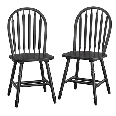 Buylateral Set of 2 Carolina Windsor Dining Chairs : Solid Rubberwood, Farmhouse Style, No Arms