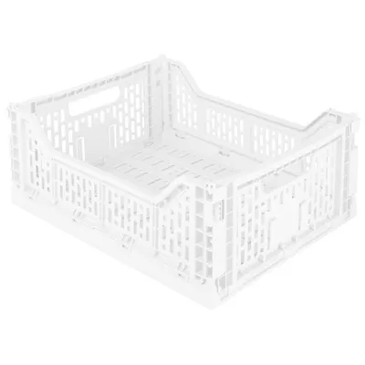 Simplify 15L Folding Storage Crate White: Polypropylene Collapsible Decorative Storage Bins, No Assembly Required