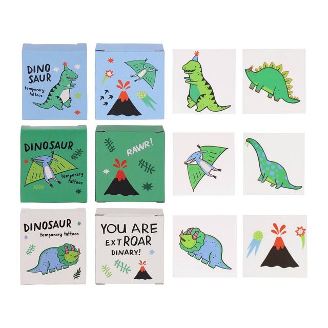 6ct Dino Party Boxes with One Sheet Tattoo in Each - Spritz: Temporary Tattoos for Kids, Dinosaur Theme Party Favors