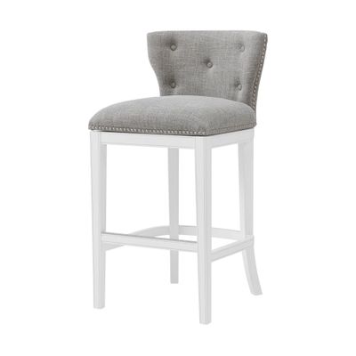 Miranda Swivel Bar Height Stool White: Upholstered Back, Nailhead Trim - Alaterre Furniture