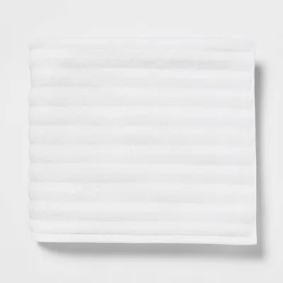Performance Plus Bath Towel White Striped - Threshold: Heavyweight Cotton-Polyester Blend, Fade-Resistant, OEKO-TEX Certified