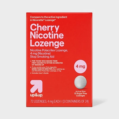 Nicotine 4mg Lozenge Stop Smoking Aid - Sugar Free Cherry - 72ct - up&up