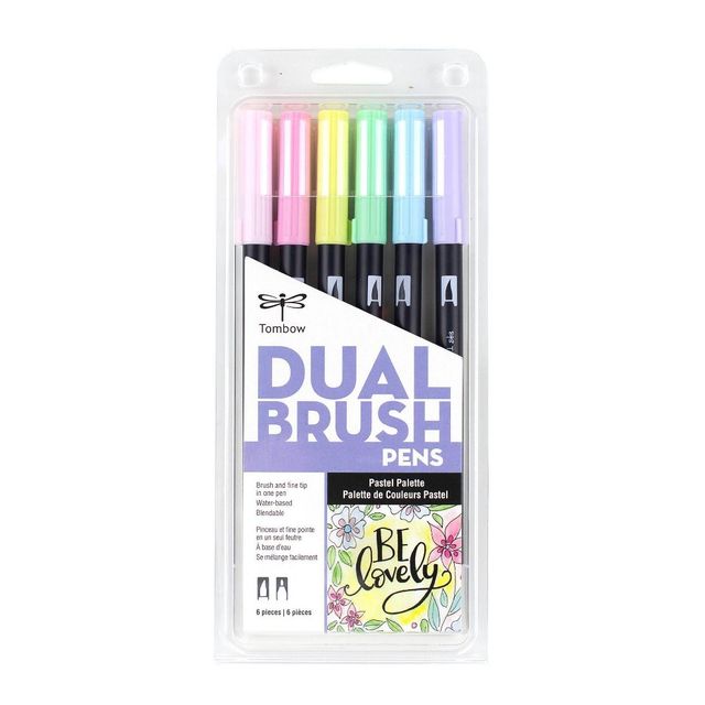 6pk Dual Brush Pen Art Markers Pastel Palette - Tombow